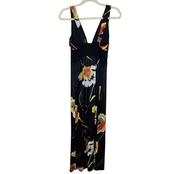 Hypnotized Dress Women XS Black Bright Floral Knit Maxi Sleeveless Casual Summer - Picture 6 of 12